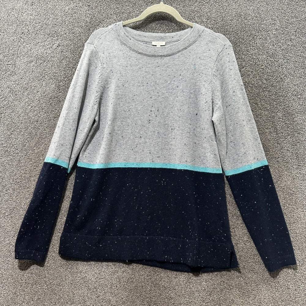 Talbots Sweater Womens Small Gray Blue Colorblock Speckled Cotton Minimalist